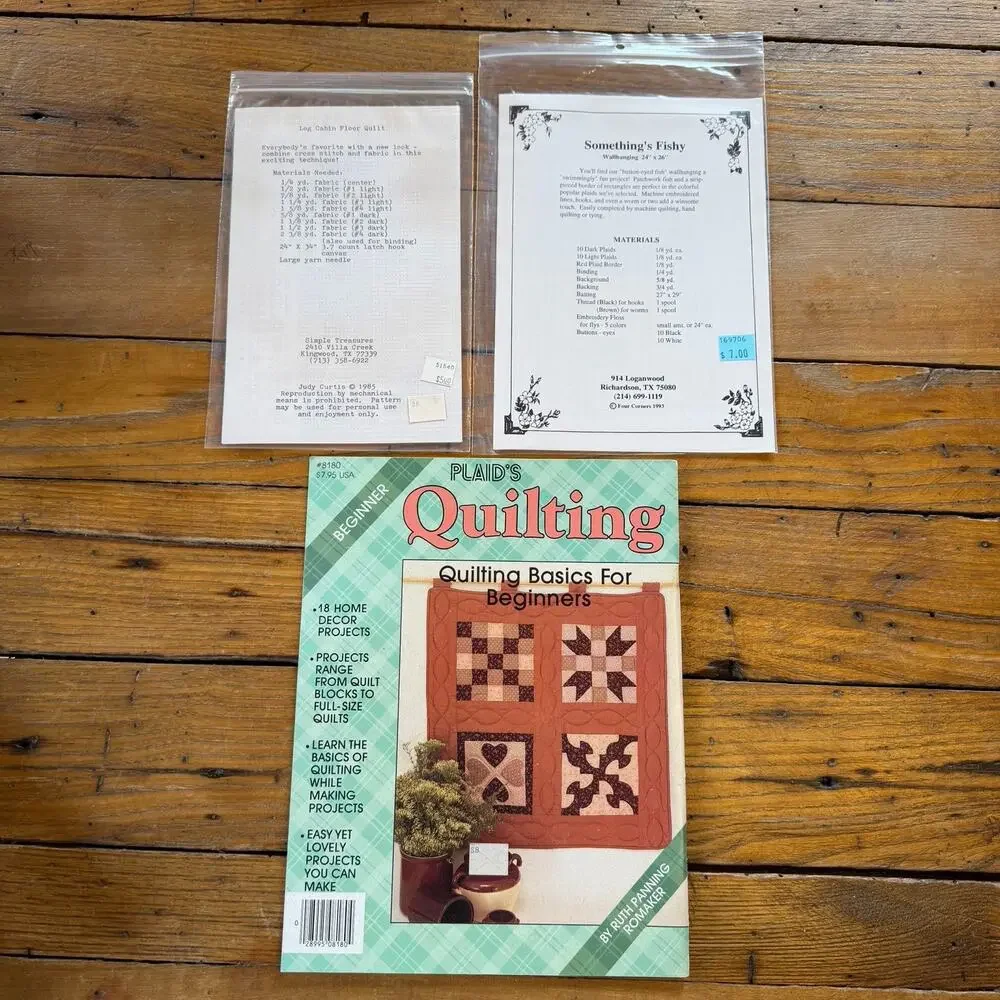 Quilting Pattern Lot Log Cabin Rug Four Corners Fishy Plaid Beginner Quilt 3pc